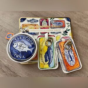 Wandering Moon Sardine 3 Pcs Set - Zipper Pouch & 2 Large Bag Luggage Tags New